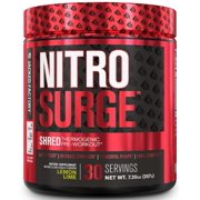 NITROSURGE Shred Pre Workout Supplement - Energy Booster, Instant Strength Gains, Sharp Focus, Powerful Pumps - Nitric Oxide Booster & PreWorkout Powder - 30Sv, Lemon Lime