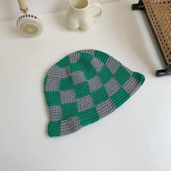 CoCopeanut Topi Nelayan Kisi Rajutan Wanita Topi Baskom Pencocokan Warna Rajutan Buatan Tangan Topi Tabir Surya Rajutan Musim Semi dan Musim Gugur Hadiah