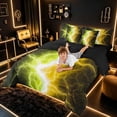 thumbnail image 4 of meiyoeat Neon Lightning Pattern Twin Bedding Sets for Boys, Electric Green Yellow Print Bedding Comforter Set, Black Reversible 7-Piece, 4 of 6