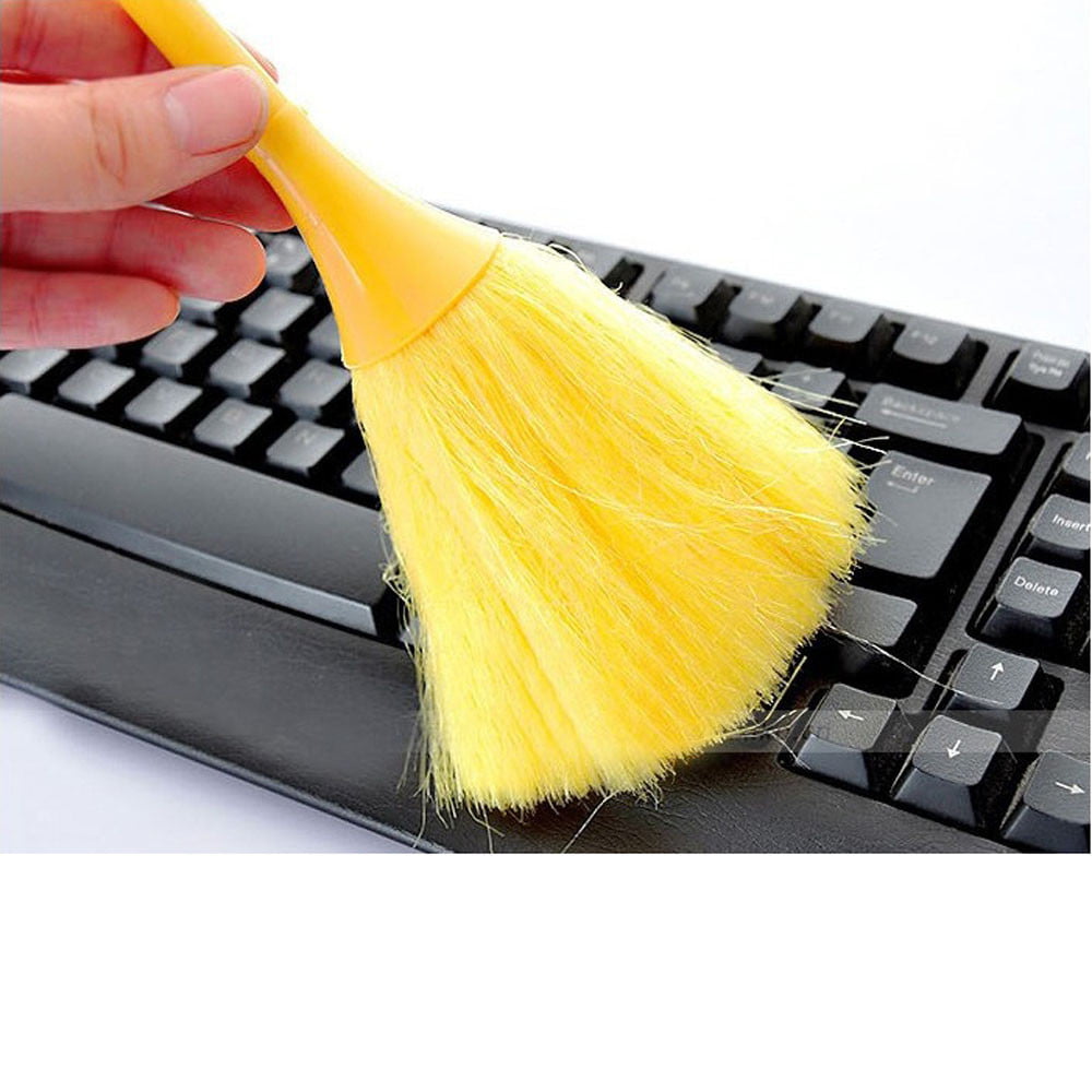 Dust Brush 2 in 1 Desktop Sweeper Dust Removal Cleaning Tool Solid Multi-Functional Universal Mini Anti-Static Portable for Computer Keyboard Yellow 