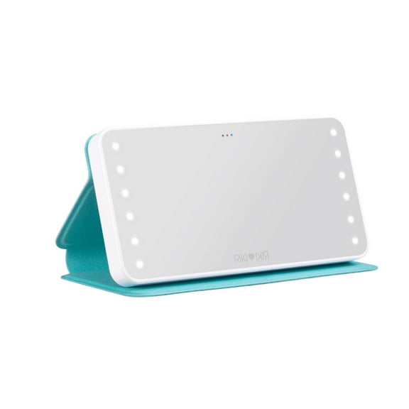 Riki Loves Riki Powerful Travel Vanity Mirror with Lights and High-Speed 4000mAH Mobile Charger in One | Power Bank with Protective Cover | Makeup Mirror with Adjustable Brightness & Angle (White)