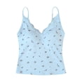 thumbnail image 4 of YMNXA Women's Tank Top Sleeveless Spaghetti Strap V Neck Floral Printed Built In Bra Comfortable Breathable Basic Camisoles For Daily Wear,Blue,One Size, 4 of 6