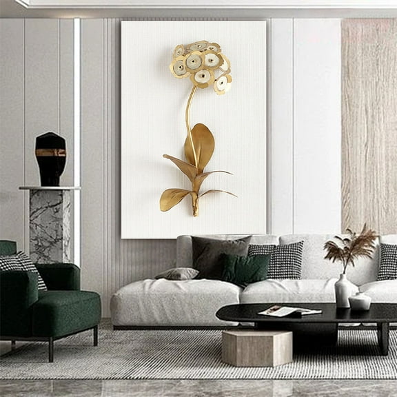1Pc Gold Champagne Flower Leaves Boho Wall Art, Modern Framless Wall Art Canvas Artwork Paintings for Living Room Bedroom Wall Decor, Boho Chic Decor for Home Office, 40x30cm Wall Pictures Prints, F