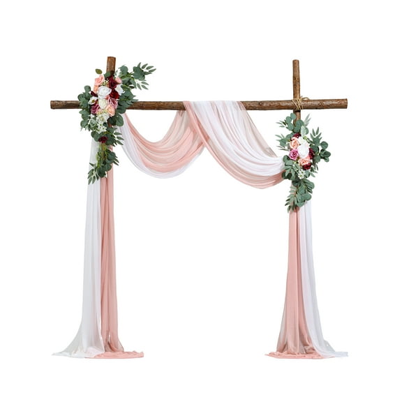 VEVOR Artificial Wedding Arch Flowers Kit, Pink Wedding Arch Flowers with Drapes Kit (Pack of 4) - 2 Pcs Floral Arrangement, 2 Pcs Sheer Drapes, for Ceremony Bouquets Reception Backdrop Decoration