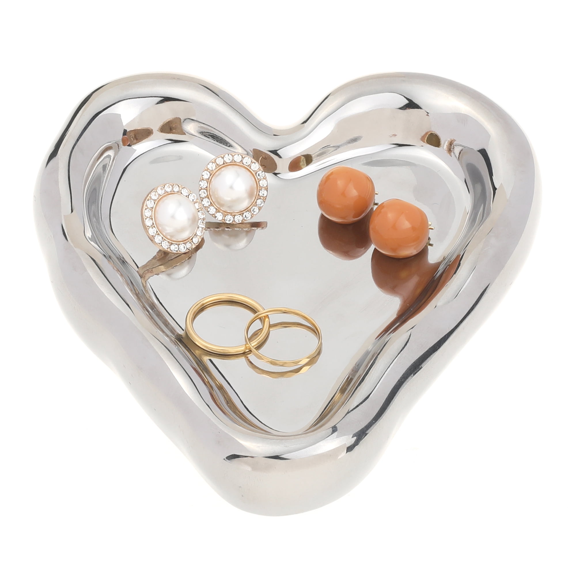 Unique Bargains Ceramic Jewelry Tray Decorative Trinket Dish Organizing Jewelry Box Silver