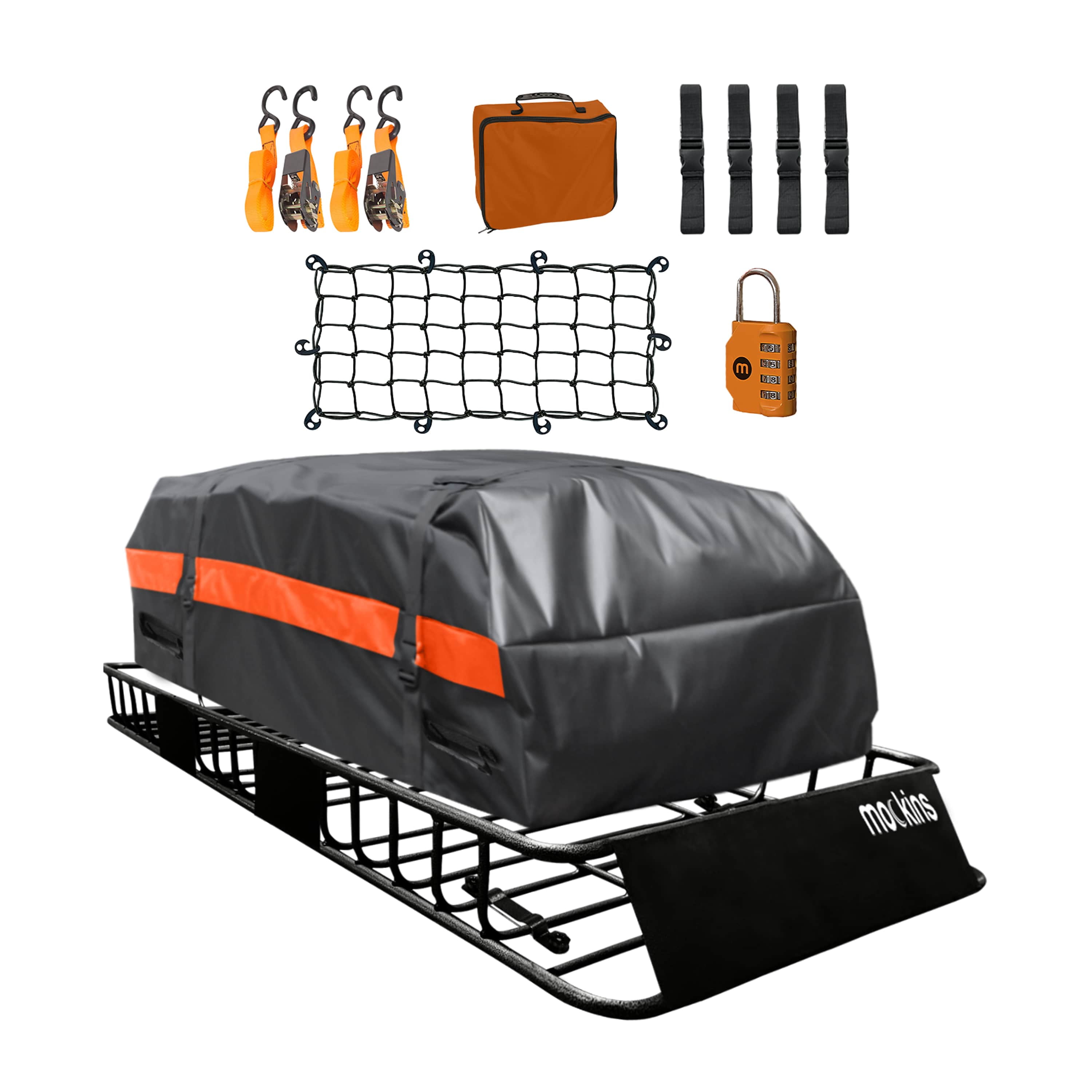 Mockins 250 lb. Cap Roof Rack Basket and 20 CF Waterproof Roof Bag