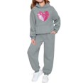 thumbnail image 2 of Zefriona Kids Casual Heart Graphic Long Sleeve Hoodie and Cuffed Tracksuit Pants Set 2-13Y Gray Size 7, 2 of 6
