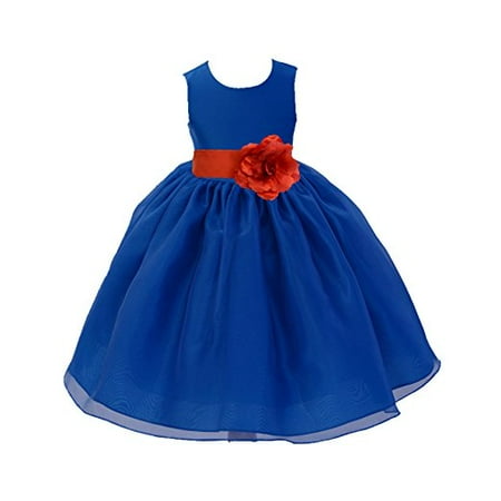 Princess Bodice - Ekidsbridal Royal Blue Formal Satin Bodice Organza Skirt Flower Girl Dress Pageant Wedding Special Occasion Holiday Easter Toddler Ball Gown Recital Reception Birthday Princess 841S