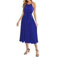 thumbnail image 3 of QAFOPEH Women Sleeveless Tie Waist Pleated Hem Solid Color Halter Dress, 3 of 7