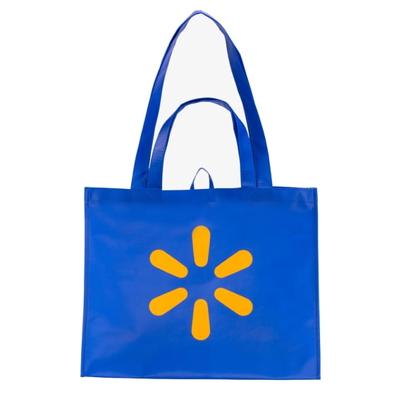 Walmart Large Reusable Shopping Bag, Grocery Tote Bag with Double Handles, Blue