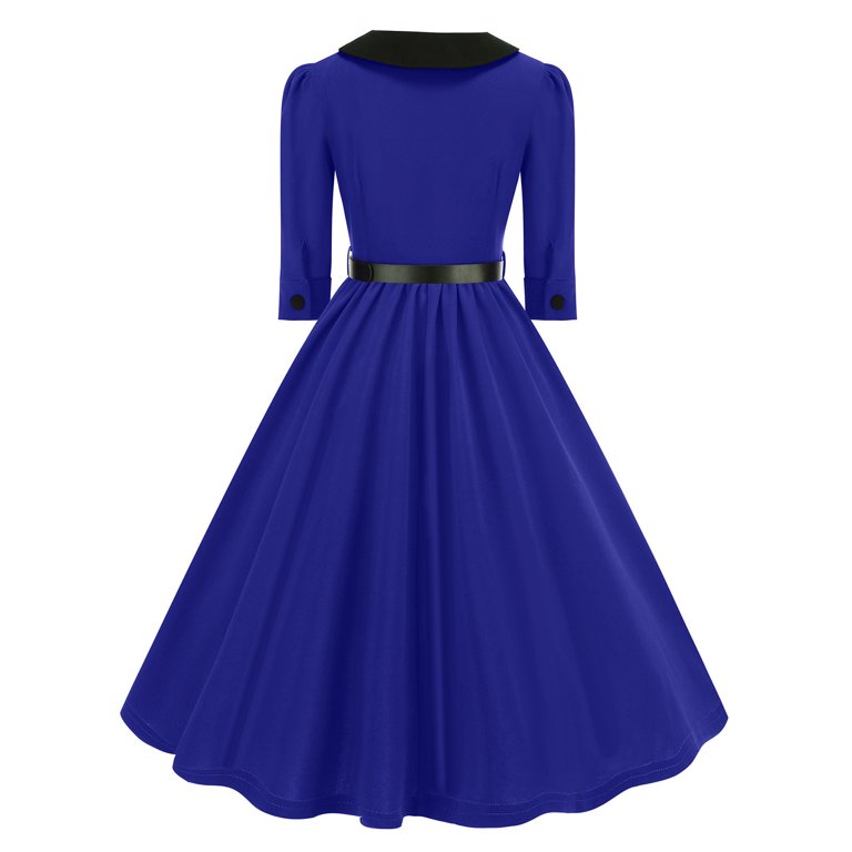 Dailytrove Women's Button-Front Swing Dress-Half-Sleeve-Fit & Flare-Cotton-for Retro Event/Office-Classic Button Detail, Size: DT-Large