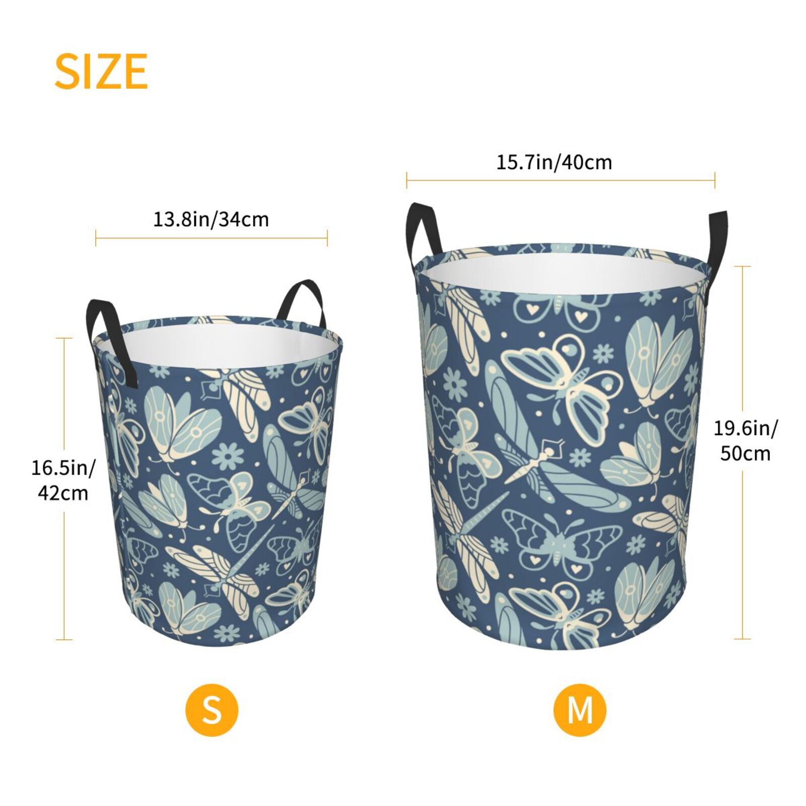 Large Laundry Basket with Handles - Dragonfly Moth Butterfly Kids Baby Dirty Clothes Laundry Hamper for Bedroom Aesthetic