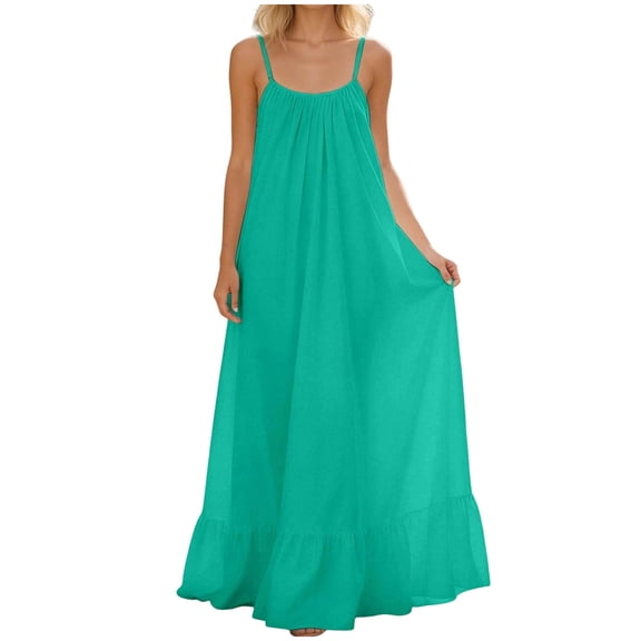 Kvture Backless Spaghetti Strap Maxi Dress for Women Linen Cami Lounge Dress Long House Dress High Slit Summer Beach Dresses Green