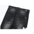 thumbnail image 5 of Pantalones vaqueros negros retro con agujeros para hombre, pantalones ajustados elásticos de moda, pantalones versátiles para hombre, AM, europeo, 5 of 5