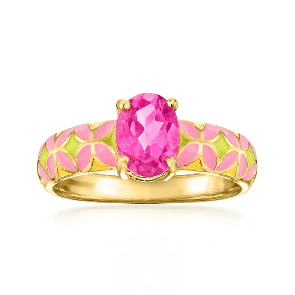 Ross-Simons 1.20 Carat Pink Topaz Ring With Pink and Green Enamel in 18kt Gold Over Sterling, Women's, Adult