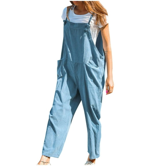 Edvintorg Women Summer Casual Sleeveless Loose Bib Overalls Casual Wide Leg Baggy Jumpsuit Rompers with Pockets Womens Fashion Beach Loose Fit Rompers
