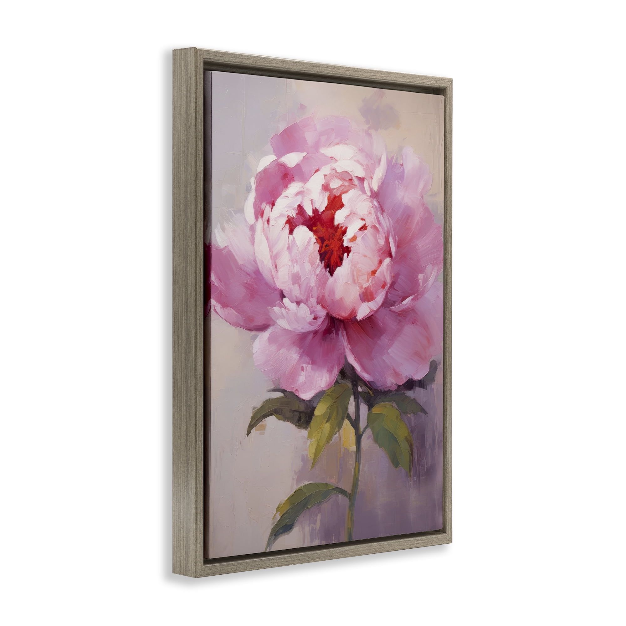 Stupell Industries Blush Pink Peony Botanical & Floral Painting Brown Floater Framed Art Print Wall Art, 17 x 25