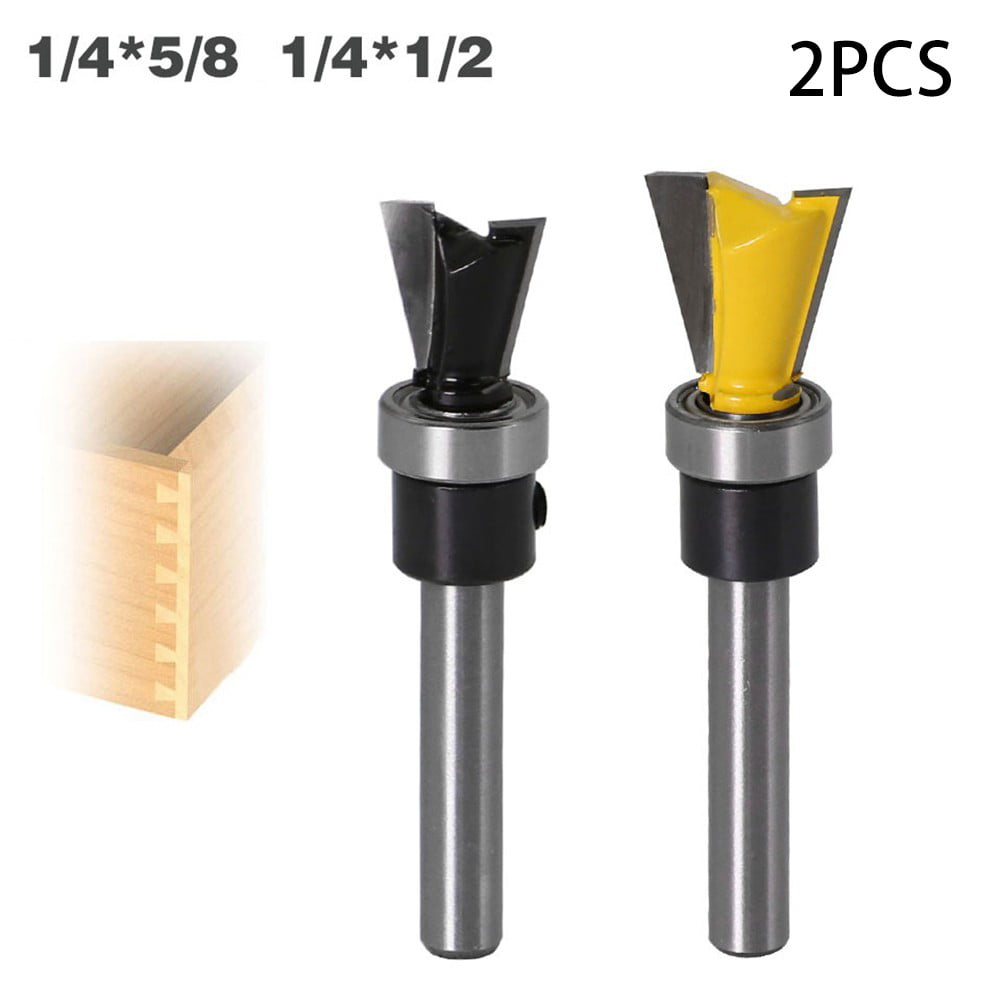 2pcs 1/4" Shank Carbide Dovetail Router Bit Woodworking Cutter With Bearing
