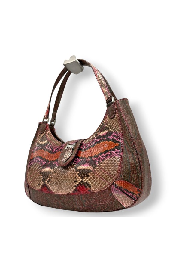 Pre-Owned Etro handbag, one-shoulder bag, paisley pattern, multicolored embossed leather, gold...