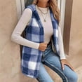 thumbnail image 2 of ZHOUCHANKIDS Womens Fleece Sherpa Vest Winter Sleeveless Fuzzy Fluffy Checkered Plaid Vest Zip Up Jacket with Pockets Navy L, 2 of 7