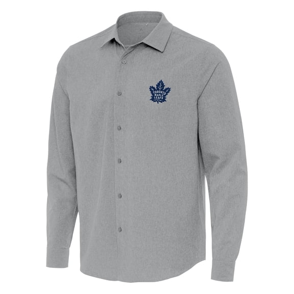 Men's Antigua Gray Toronto Maple Leafs Exposure Woven Long Sleeve Button-Up Shirt