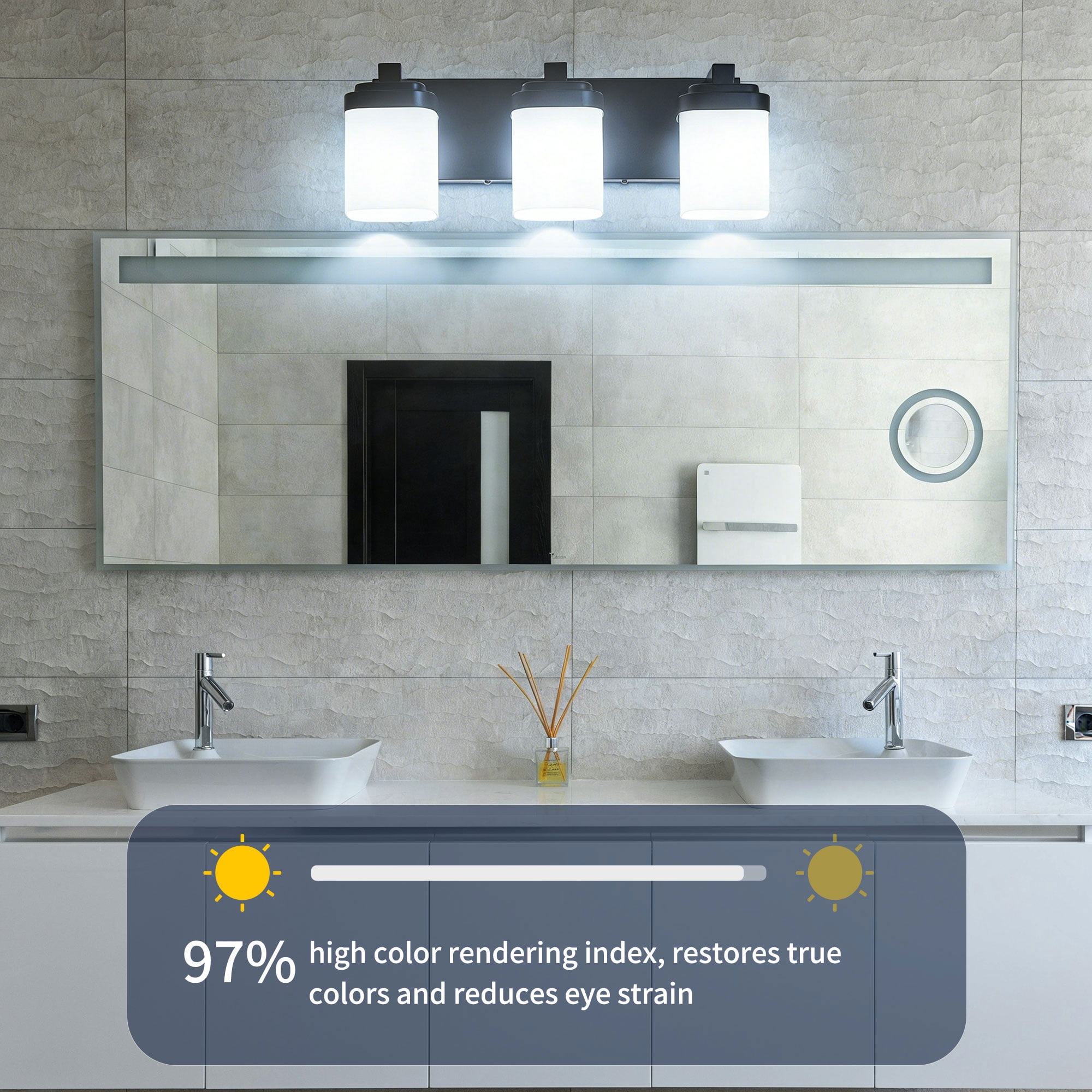 Bathroom Light Fixtures Over Mirror, 3-Light Modern Matte Black Vanity Lights with White Frosted Glass Shade, Bathroom Wall Lamp Sconces for Mirror Bedroom, Living Room Hallway Small Space