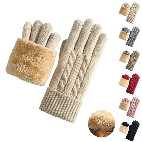 ATENAR Womens Gloves,Gloves for Women Cold Weather,Warm,Knitted,Cold Resistant,Solid,Acrylic,Beige,Free Size