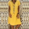 thumbnail image 1 of CHOK Mode Femmes Robe Ample Col en V Été Manches Courtes Coton et Lin Robes Printemps Été pour Femmes Bleu TG, 1 of 6