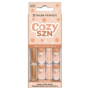 Salon Perfect Halloween Fall Artificial Fake Press On Nails, 406 Gold Glitter Pumpkin, Long Square, File, Glue and Prep Pad Included, 30 Nails
