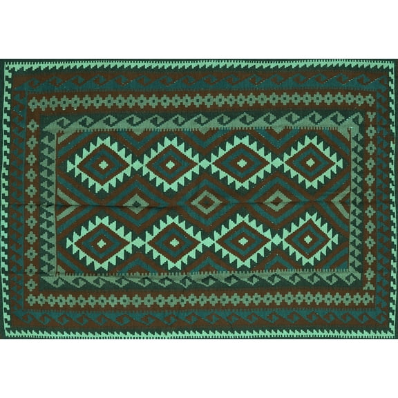 Ahgly Company Machine Washable Indoor Rectangle Southwestern Turquoise Blue Country Area Rugs, 5' x 7'