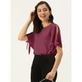 thumbnail image 2 of DressBerry Women's Rayon Slub Round Neck Top Casual Summer Knot Cuff Split Sleeves Solid Cold Shoulders Western Style High Waist Light Weighted Blouse, 2 of 7