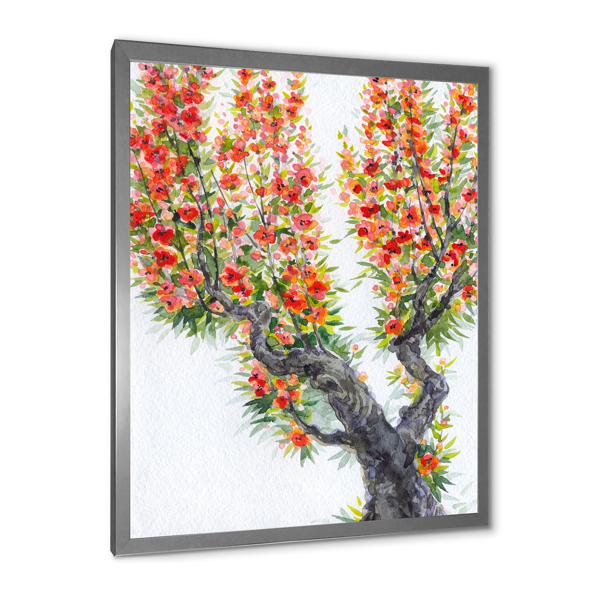 Blooming Flowers Of An Old Tree In Spring II 16 in x 32 in Framed Painting Canvas Art Print, by Designart
