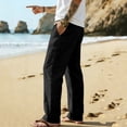 thumbnail image 5 of Bovxnpu Mens Cotton Linen Pants Beach Work Loungewear Trousers Men Linen Beach Pants Solid Loose Straight Leg Drawstring Outdoor Pants, 5 of 8