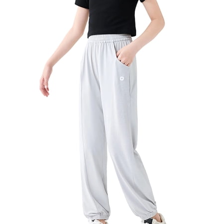 HAYIMI Girls Ice Silk Pants Summer Children Sun Casual Pants Medium Size Long Style Holiday Solid Color Trousers
