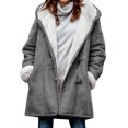 thumbnail image 1 of Chaqueta De Mujer De Color Sólido Casual Winter Long Fleece Outwear Con Capucha (Gris Xl) Likrtyny Mujer, 1 of 1