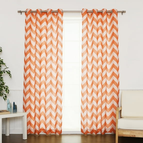 Quality Home Linen Blend Chevron Curtains - Orange - 52" x 96" (Set of 2 Panels)