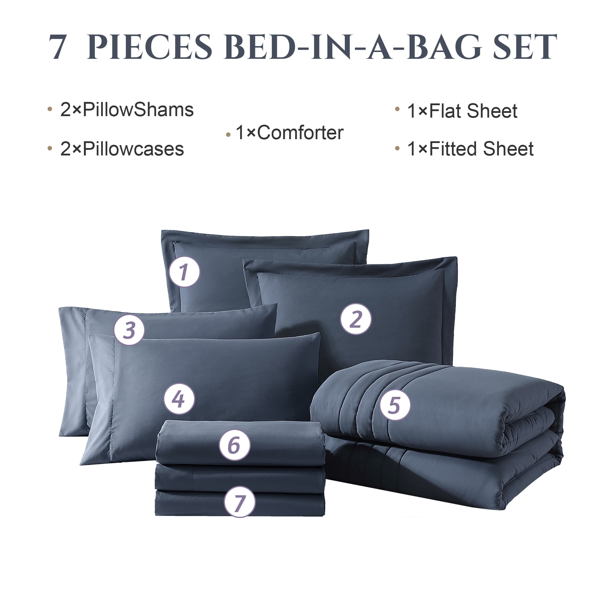 Amberspace 7-piece Bed in a Bag Comforter Set with Sheets,Blue Gray,Full