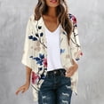thumbnail image 2 of Htigea Women's Chiffon Cardigans Fashion Print 3/4 Sleeve Thin Lightweight Cardigan Tops Open Front Cardigans White,S, 2 of 5