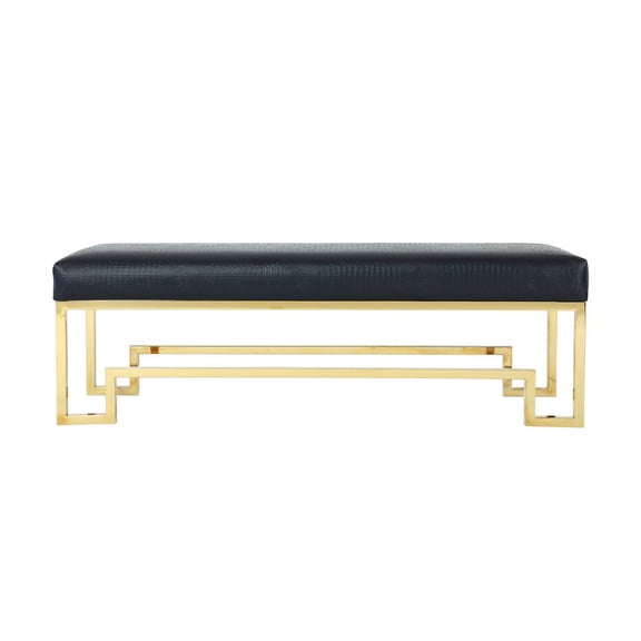Pangea Home Laurence 18" Stainless Steel Bench in Gold & Faux Black Gator