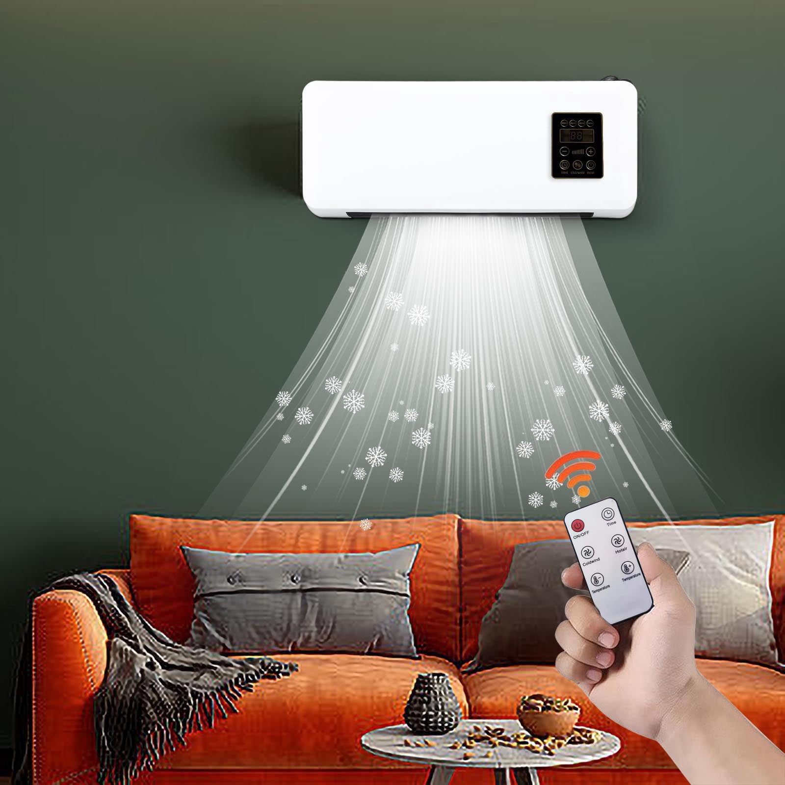 1500W 2 in 1 Wall Mounted Air Conditioner Fan, Portable Cooling & Heating Mini AC Unit, Quiet Smart Heater Combo with Remote Control & Timing for Home Living Room