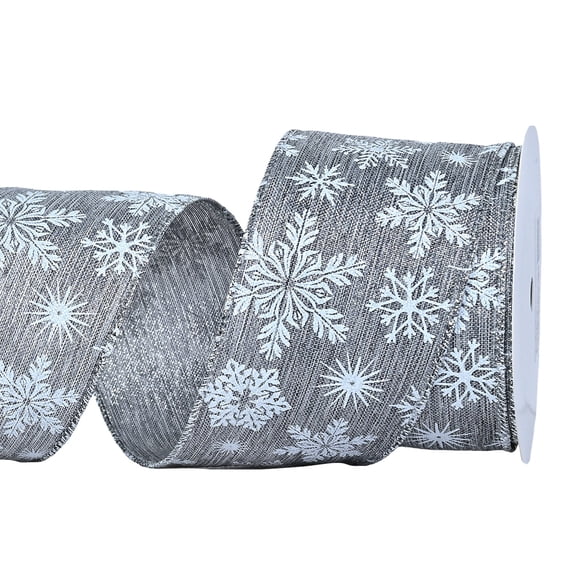 QISIWOLE 2.4"x30' Glitter Christmas Snowflakes Ribbon for Gift Wrapping, Silver Xmas Ribbon Wired Christmas Tree Wrap Around Ribbon Wire for Holiday Present