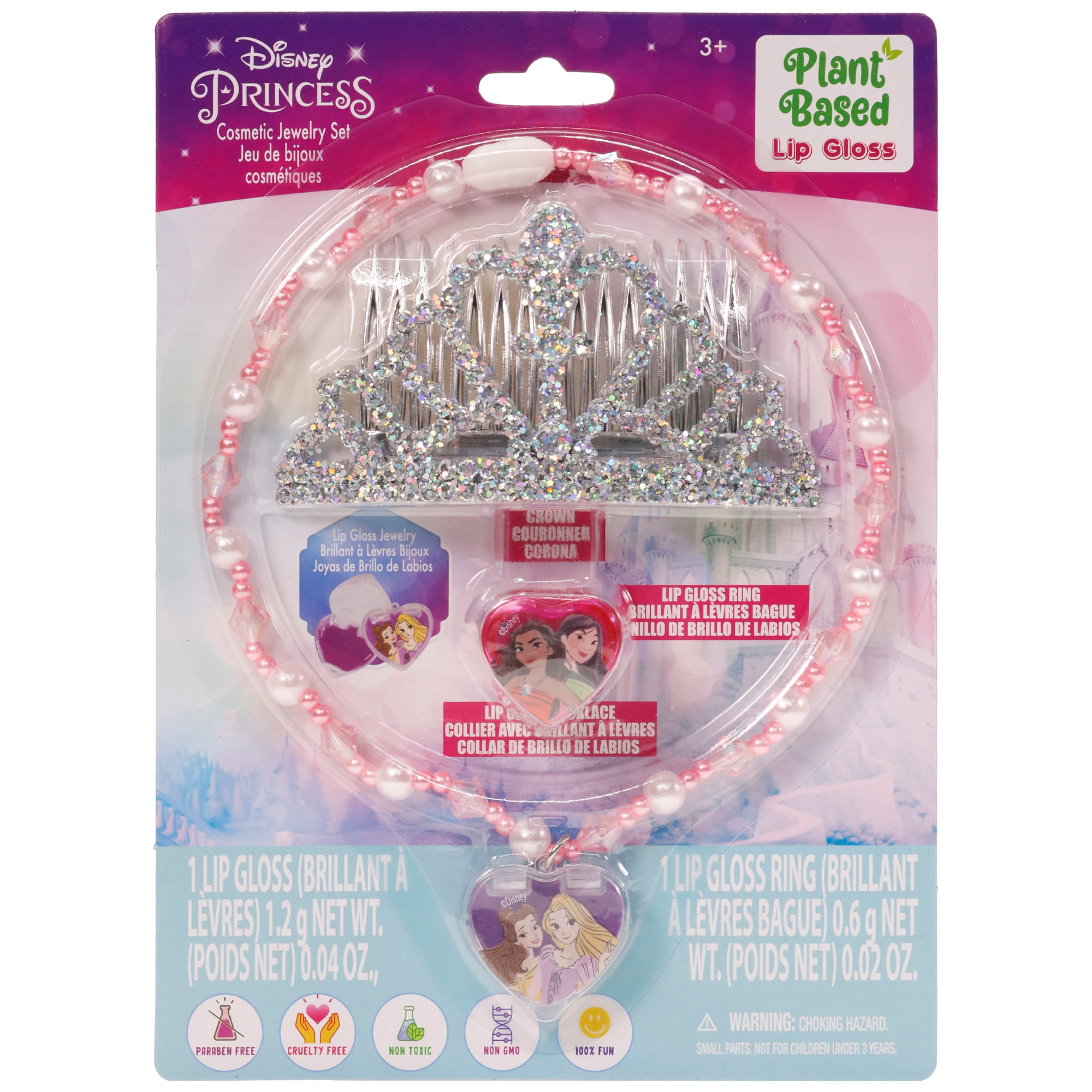 Disney Princess Cosmetic Jewelry Set, Pink Necklace, Pretend Diamond