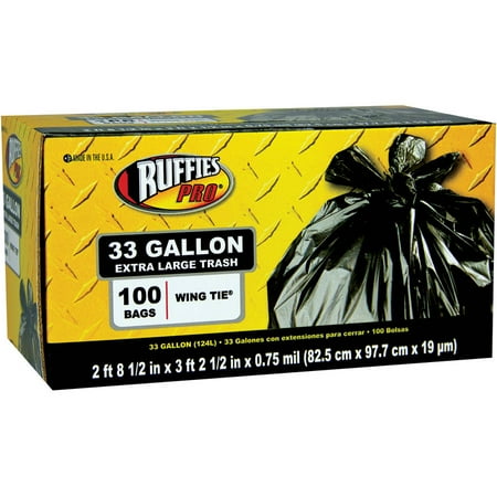 Ruffies Pro Extra Large Wing Tie Trash Bags, 33 gal, 100 count