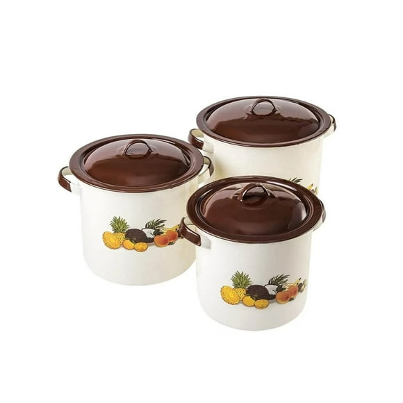 Juego De Ollas Grandes De Peltre Cinsa Decoradas Tropical Color Crema Con Tapa Cinsa