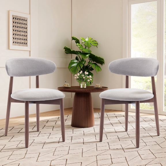 Set of 2 Upholstered Modern Dining Chair, Wooden Kitchen Side Chair for Dining Room and Café, Lightgrey