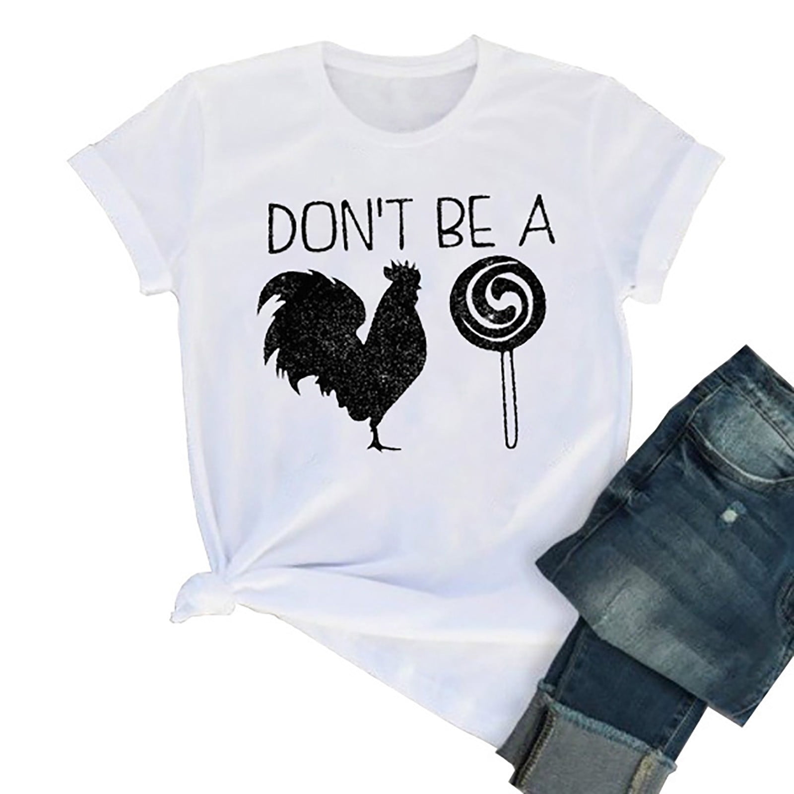 Hotkey Womens Short Sleeve Tops Crewneck T Shirts Peace Love Letter Chicken Print Graphic Tees Summer Top Blouses for Women 