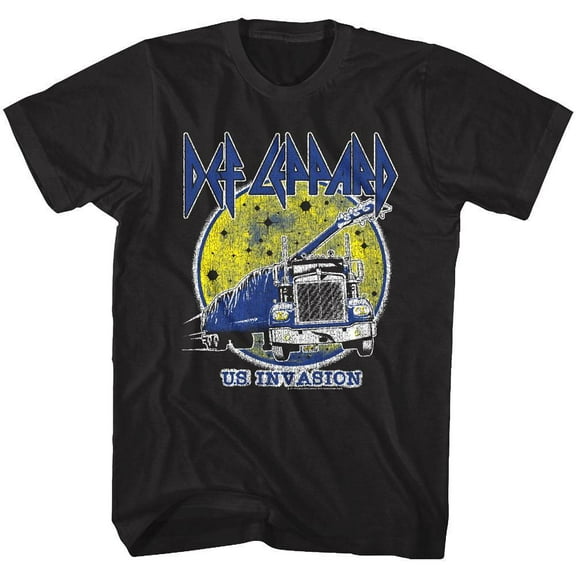 Def Leppard US Invasion Full Moon Men's T Shirt (Black, Adult4XL)