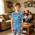 thumbnail image 2 of Boys 2 Piece Outfits Cartoon Construction Truck Dinosaur Print Short Sleeve T-Shirt and Elastic Waist Shorts, Kids Summer Casual Outfit for School Outdoor Daily Wear(Sky Blue,2-3 Years), 2 of 4