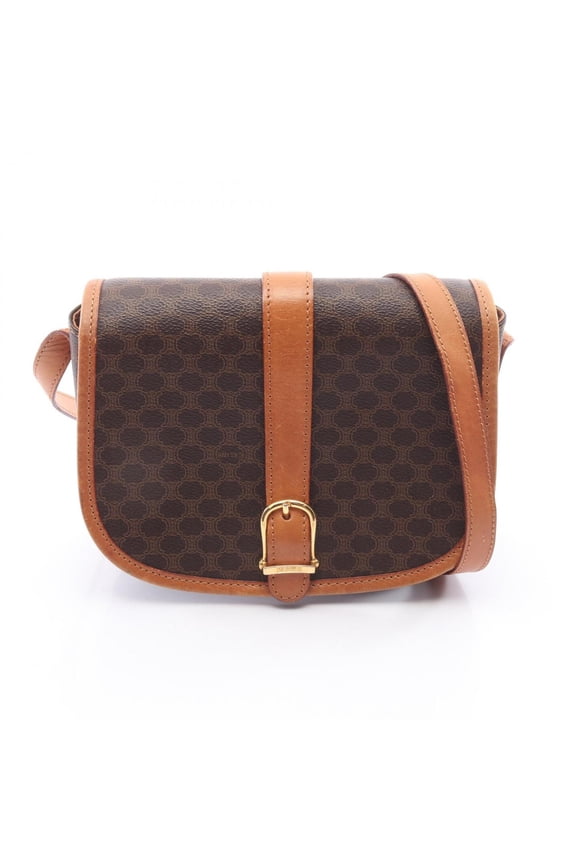 Pre-Owned Celine Macadam Shoulder Bag/Handbag, Coated Canvas and Leather, Women's, Brown