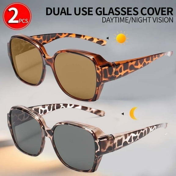 Seaspark Oversized Day/Night Driving Glasses Wraparound Sunglasses,Anti Glare Polarized Wraparounds,2 Pack